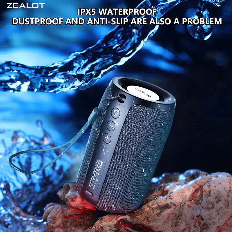 Zealots S32 Portable Bluetooth Speaker, 18W Maximum Power Output, 1800Mah Battery, IPX5 Waterproof, Stereo Pairing, AUX, TF Card, USB, Bass Boost, Ideal for Home & Outdoor, Gift for Men & Kids - Black