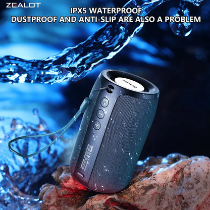 Zealots S32 Portable Bluetooth Speaker, 18W Maximum Power Output, 1800Mah Battery, IPX5 Waterproof, Stereo Pairing, AUX, TF Card, USB, Bass Boost, Ideal for Home & Outdoor, Gift for Men & Kids - Black