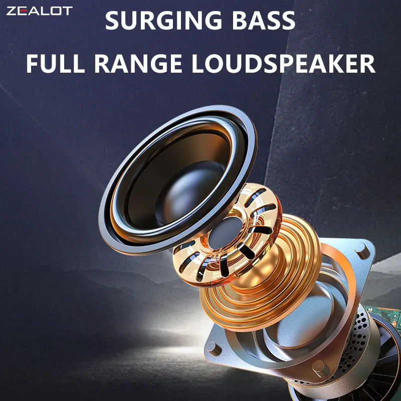 Zealots S32 Portable Bluetooth Speaker, 18W Maximum Power Output, 1800Mah Battery, IPX5 Waterproof, Stereo Pairing, AUX, TF Card, USB, Bass Boost, Ideal for Home & Outdoor, Gift for Men & Kids - Black