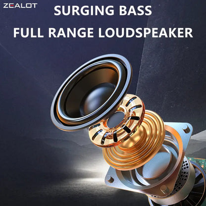 Zealots S32 Portable Bluetooth Speaker, 18W Maximum Power Output, 1800Mah Battery, IPX5 Waterproof, Stereo Pairing, AUX, TF Card, USB, Bass Boost, Ideal for Home & Outdoor, Gift for Men & Kids - Black