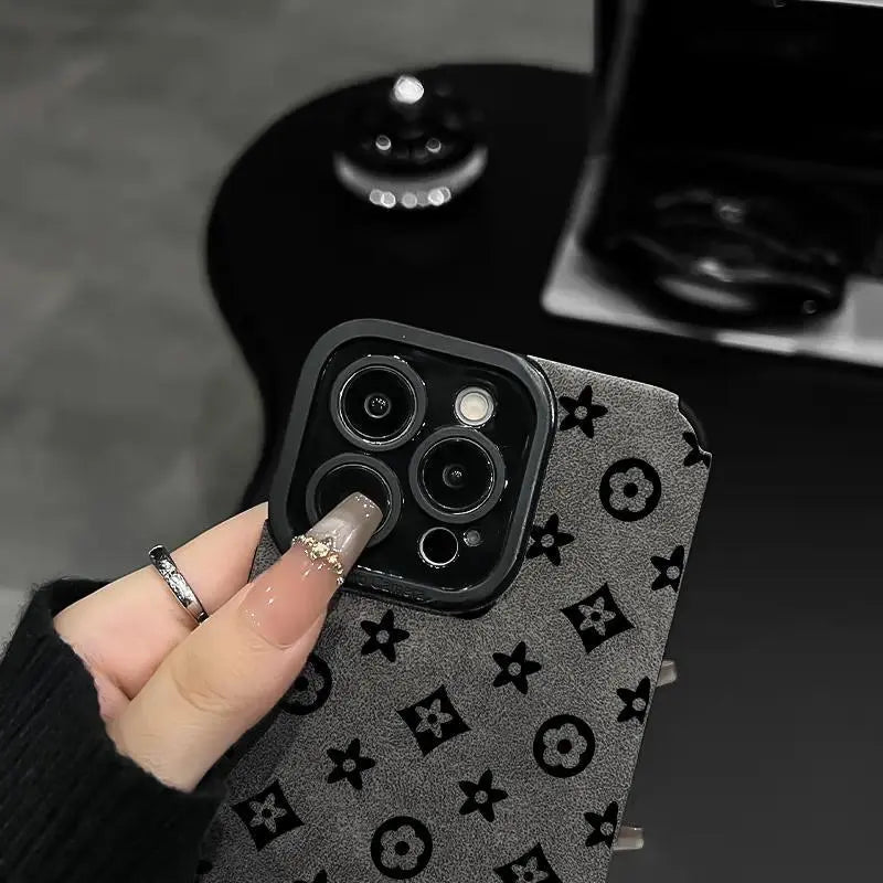 Faux Leather with Vintage Print Phone Case - Shockproof & Sophisticated for Iphone 17, 16, 15, 14, 13, 12 Series - Retro & Protective.