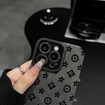 Faux Leather with Vintage Print Phone Case - Shockproof & Sophisticated for Iphone 17, 16, 15, 14, 13, 12 Series - Retro & Protective.