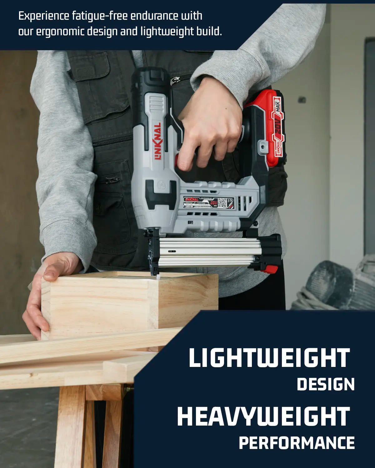 LINKNAL Electric Nail Gun, Cordless Brad Nailer, 18 Gauge, 2×20V Li-Ion Batteries, Charger & 1000 Nails Included (L820-BN) - Tool Cordless Heavy Duty