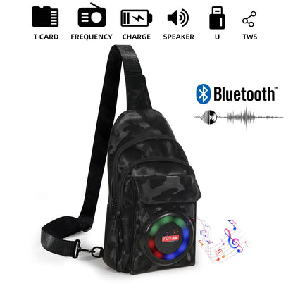Waterproof Bluetooth 5.3 Outdoor Speakers Chest Bag with 10W Subwoofer and Built-In Battery for Leisure Activities