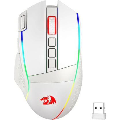 Redragon M991 Wireless Gaming Mouse, 26000 DPI 3-Mode Gamer Mice W/Rapid Fire Key, 9 Macro Buttons, Powerful Capacity and RGB Backlight for Pc/Mac/Laptop, White