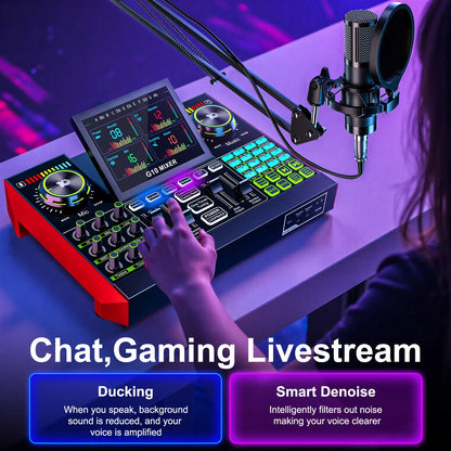 【Live】Tenlamp G10-P15 Cantilever Sound Card Kit, Upgraded Cantilever Bracket, Customizable Sound Effects, Condenser Microphone, Suitable for Live Streaming, Gaming, Vocal Podcasting, 2-Level Noise Cancellation, and Computer Audio Mixing