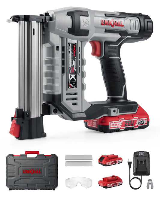 LINKNAL Electric Nail Gun, Cordless Brad Nailer, 18 Gauge, 2×20V Li-Ion Batteries, Charger & 1000 Nails Included (L820-BN) - Tool Cordless Heavy Duty