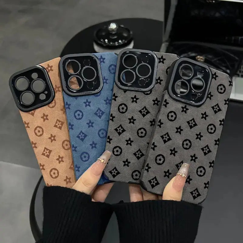 Faux Leather with Vintage Print Phone Case - Shockproof & Sophisticated for Iphone 17, 16, 15, 14, 13, 12 Series - Retro & Protective.