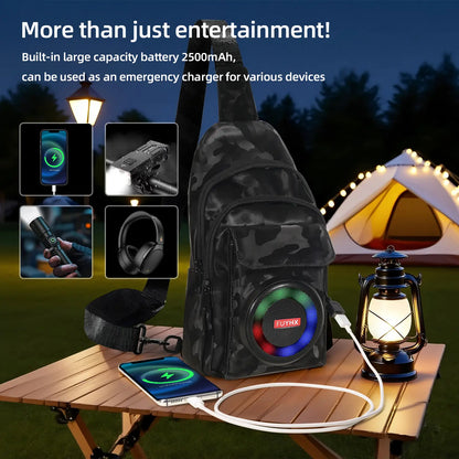 Waterproof Bluetooth 5.3 Outdoor Speakers Chest Bag with 10W Subwoofer and Built-In Battery for Leisure Activities