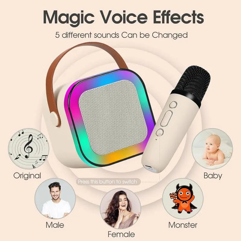 Mini Karaoke Machine with 2 Wireless Microphones, Portable Kids Speaker Sound System, Ideal Birthday Gift for Children Ages 4-12, for Family Party & Travel-Mini Karaoke Machine with 2 Wireless Mics, Portable Kids Speaker, Birthday Gift for 4-12 Year Olds