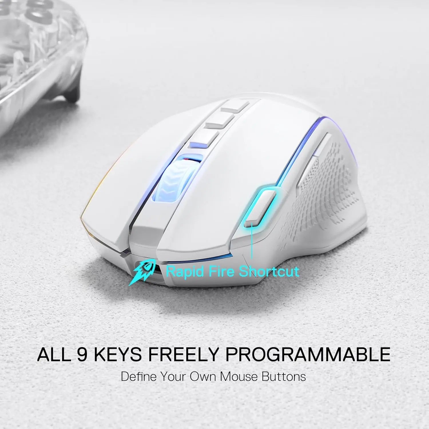 Redragon M991 Wireless Gaming Mouse, 26000 DPI 3-Mode Gamer Mice W/Rapid Fire Key, 9 Macro Buttons, Powerful Capacity and RGB Backlight for Pc/Mac/Laptop, White