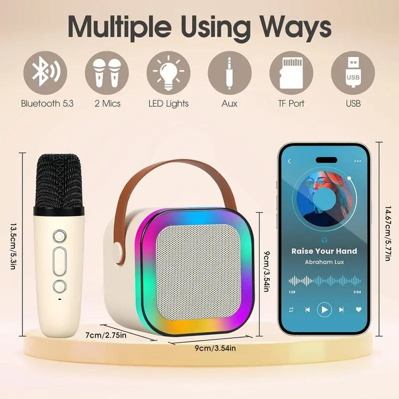 Mini Karaoke Machine with 2 Wireless Microphones, Portable Kids Speaker Sound System, Ideal Birthday Gift for Children Ages 4-12, for Family Party & Travel-Mini Karaoke Machine with 2 Wireless Mics, Portable Kids Speaker, Birthday Gift for 4-12 Year Olds
