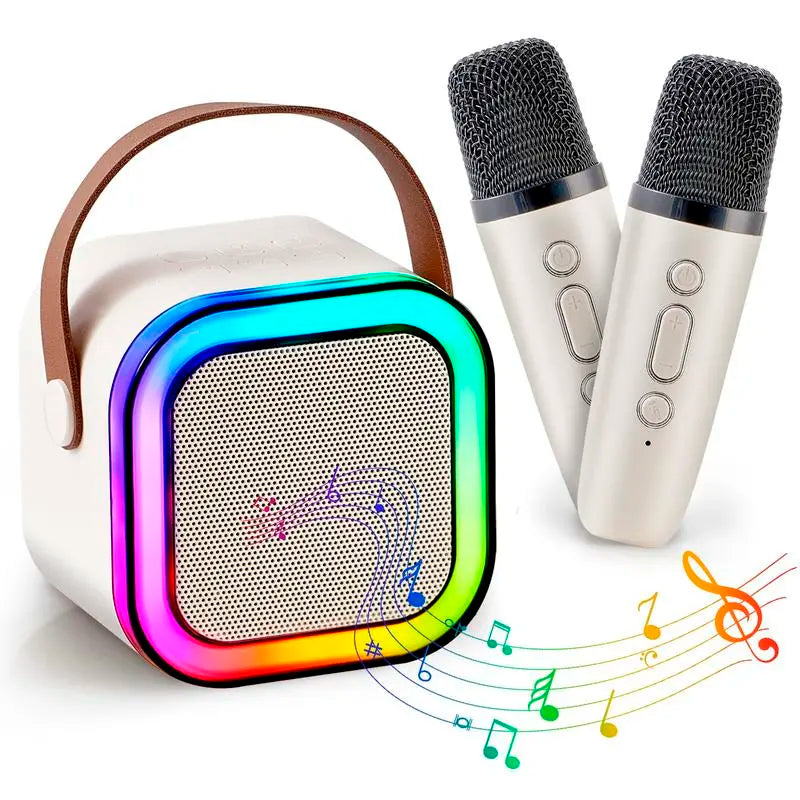 Mini Karaoke Machine with 2 Wireless Microphones, Portable Kids Speaker Sound System, Ideal Birthday Gift for Children Ages 4-12, for Family Party & Travel-Mini Karaoke Machine with 2 Wireless Mics, Portable Kids Speaker, Birthday Gift for 4-12 Year Olds