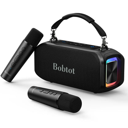 Bobtot ET200 Bluetooth Portable Speaker with 2 Wireless Mics, 40W Full Bass Audio, IPX5 Waterproof, Weatherproof Loudspeaker System, 8000Mah Battery, Handle Design for Home & Party, Water Proof,Summervibes
