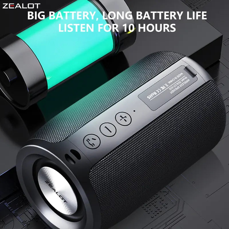 Zealots S32 Portable Bluetooth Speaker, 18W Maximum Power Output, 1800Mah Battery, IPX5 Waterproof, Stereo Pairing, AUX, TF Card, USB, Bass Boost, Ideal for Home & Outdoor, Gift for Men & Kids - Black