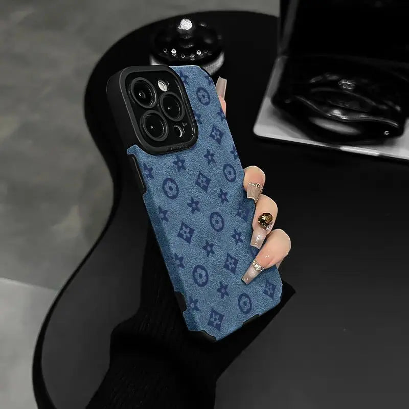 Faux Leather with Vintage Print Phone Case - Shockproof & Sophisticated for Iphone 17, 16, 15, 14, 13, 12 Series - Retro & Protective.
