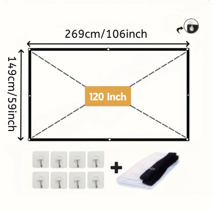 Portable HD Projection Screen 100/120 Inch - Foldable Wrinkle-Free Oxford Cloth Manual Home Theater Screen for Indoor & Outdoor Use, Backyard Movies, Camping, Media Display, Camping Entertainment, Landscape Compatible, Outdoor Movie Screen, 16:9