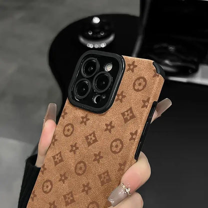 Faux Leather with Vintage Print Phone Case - Shockproof & Sophisticated for Iphone 17, 16, 15, 14, 13, 12 Series - Retro & Protective.