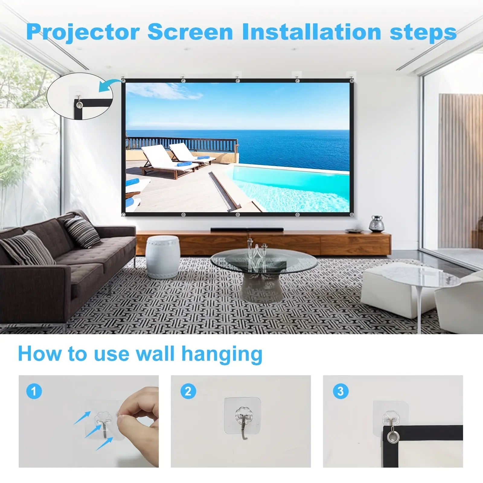 Portable HD Projection Screen 100/120 Inch - Foldable Wrinkle-Free Oxford Cloth Manual Home Theater Screen for Indoor & Outdoor Use, Backyard Movies, Camping, Media Display, Camping Entertainment, Landscape Compatible, Outdoor Movie Screen, 16:9