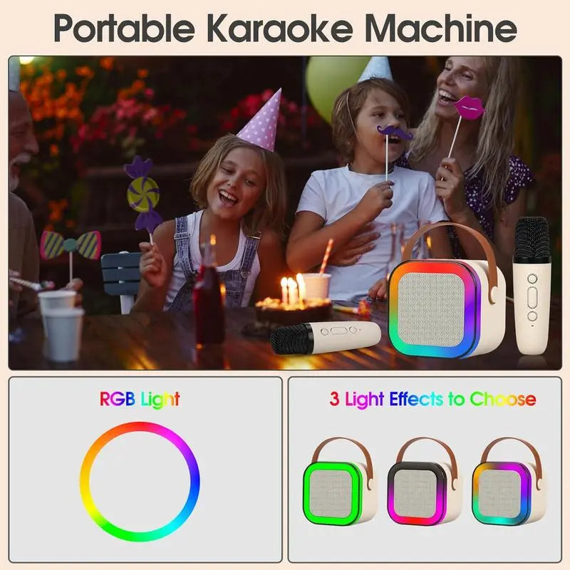 Mini Karaoke Machine with 2 Wireless Microphones, Portable Kids Speaker Sound System, Ideal Birthday Gift for Children Ages 4-12, for Family Party & Travel-Mini Karaoke Machine with 2 Wireless Mics, Portable Kids Speaker, Birthday Gift for 4-12 Year Olds