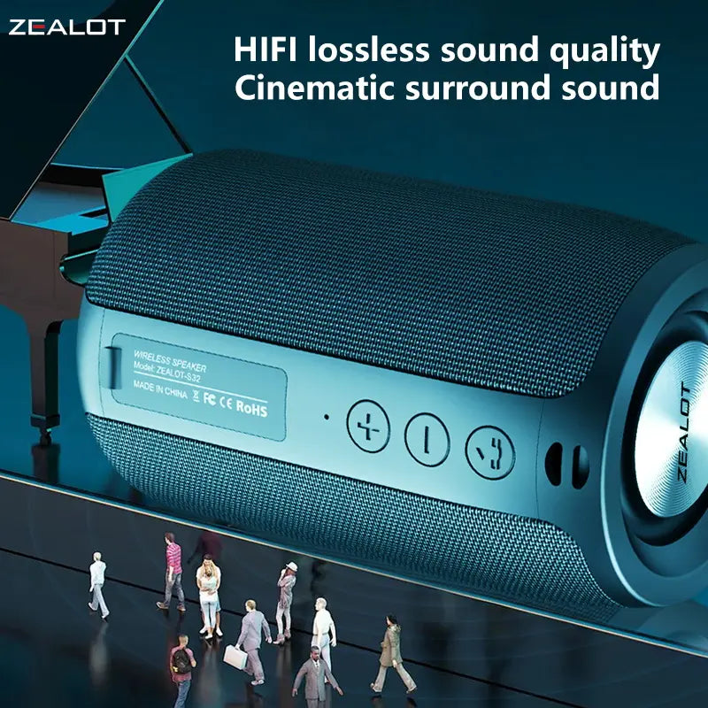 Zealots S32 Portable Bluetooth Speaker, 18W Maximum Power Output, 1800Mah Battery, IPX5 Waterproof, Stereo Pairing, AUX, TF Card, USB, Bass Boost, Ideal for Home & Outdoor, Gift for Men & Kids - Black