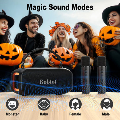 Bobtot ET200 Bluetooth Portable Speaker with 2 Wireless Mics, 40W Full Bass Audio, IPX5 Waterproof, Weatherproof Loudspeaker System, 8000Mah Battery, Handle Design for Home & Party, Water Proof,Summervibes