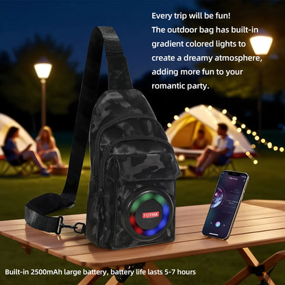 Waterproof Bluetooth 5.3 Outdoor Speakers Chest Bag with 10W Subwoofer and Built-In Battery for Leisure Activities
