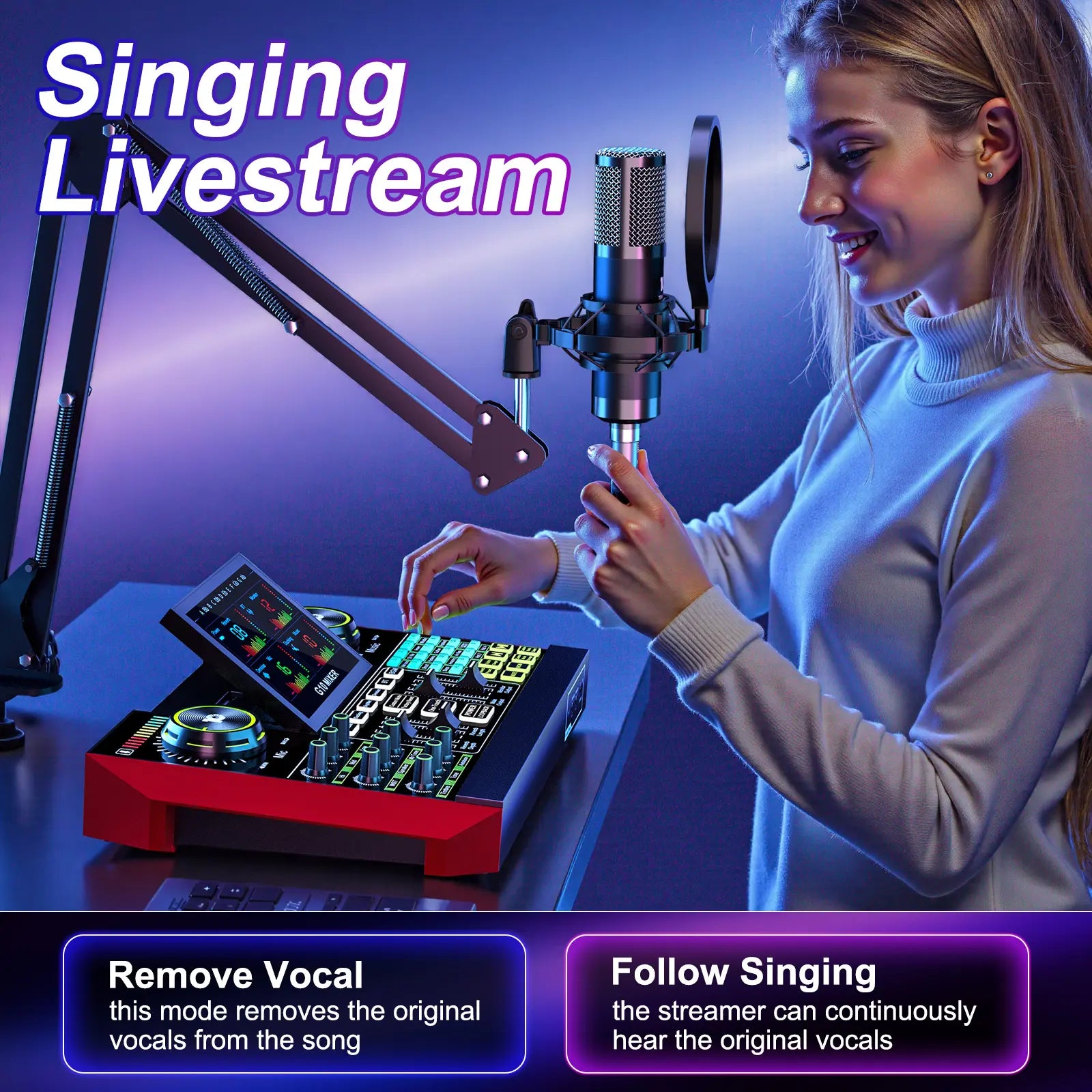 【Live】Tenlamp G10-P15 Cantilever Sound Card Kit, Upgraded Cantilever Bracket, Customizable Sound Effects, Condenser Microphone, Suitable for Live Streaming, Gaming, Vocal Podcasting, 2-Level Noise Cancellation, and Computer Audio Mixing