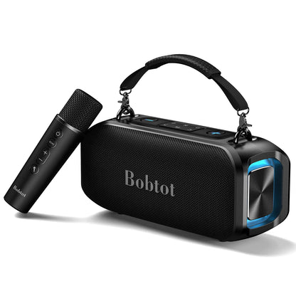 Bobtot ET200 Bluetooth Portable Speaker with 2 Wireless Mics, 40W Full Bass Audio, IPX5 Waterproof, Weatherproof Loudspeaker System, 8000Mah Battery, Handle Design for Home & Party, Water Proof,Summervibes