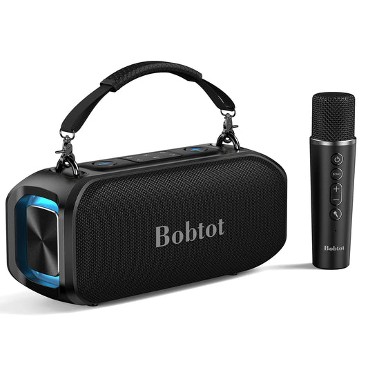 Bobtot ET200 Bluetooth Portable Speaker with 2 Wireless Mics, 40W Full Bass Audio, IPX5 Waterproof, Weatherproof Loudspeaker System, 8000Mah Battery, Handle Design for Home & Party, Water Proof,Summervibes
