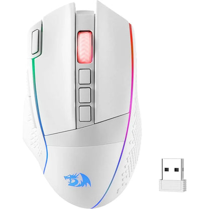 Redragon M991 Wireless Gaming Mouse, 26000 DPI 3-Mode Gamer Mice W/Rapid Fire Key, 9 Macro Buttons, Powerful Capacity and RGB Backlight for Pc/Mac/Laptop, White