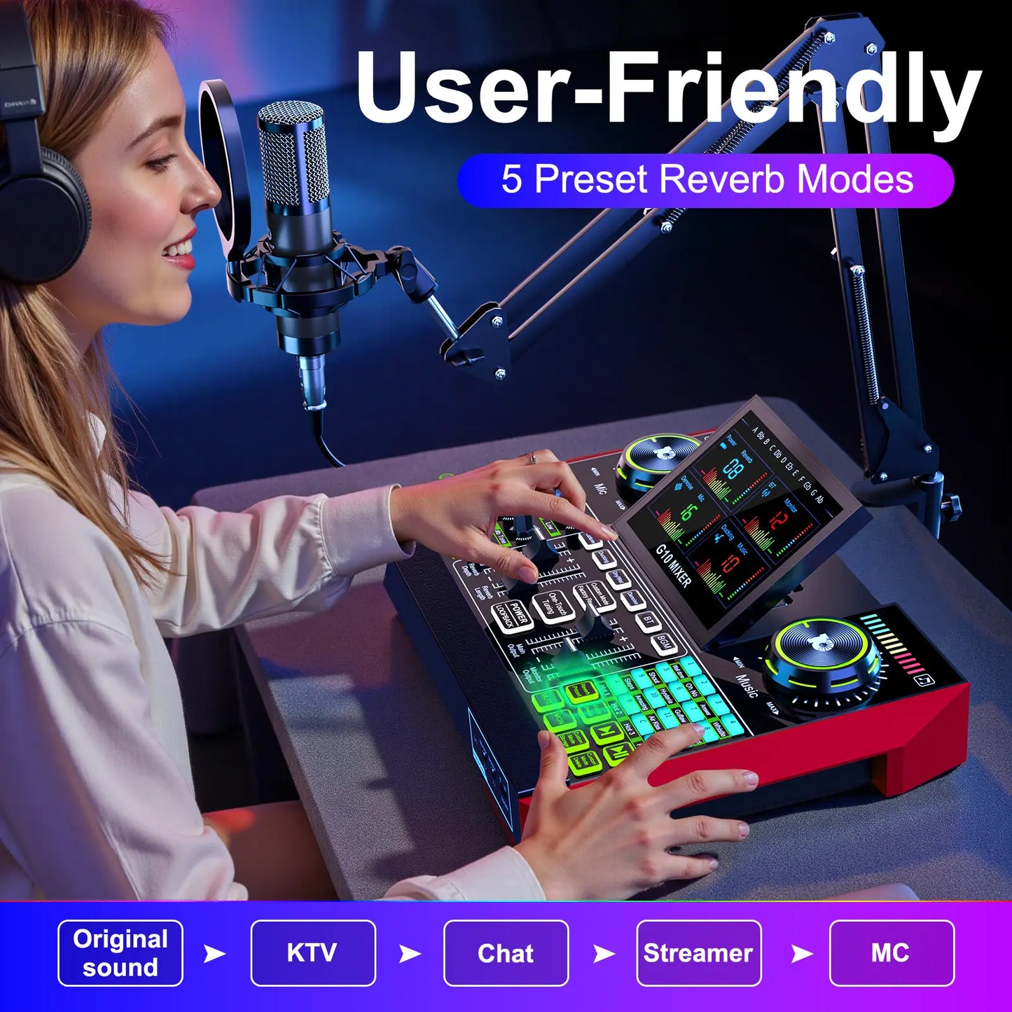 【Live】Tenlamp G10-P15 Cantilever Sound Card Kit, Upgraded Cantilever Bracket, Customizable Sound Effects, Condenser Microphone, Suitable for Live Streaming, Gaming, Vocal Podcasting, 2-Level Noise Cancellation, and Computer Audio Mixing
