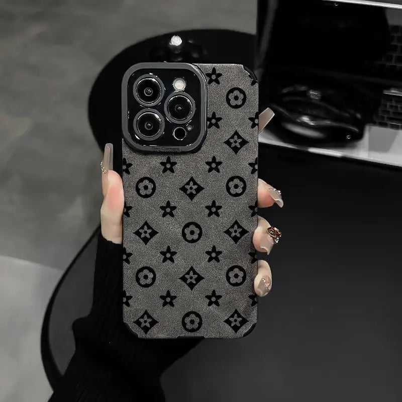 Faux Leather with Vintage Print Phone Case - Shockproof & Sophisticated for Iphone 17, 16, 15, 14, 13, 12 Series - Retro & Protective.
