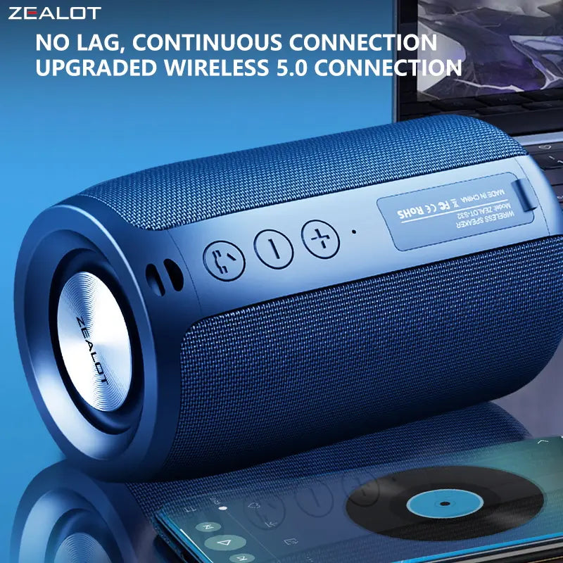 Zealots S32 Portable Bluetooth Speaker, 18W Maximum Power Output, 1800Mah Battery, IPX5 Waterproof, Stereo Pairing, AUX, TF Card, USB, Bass Boost, Ideal for Home & Outdoor, Gift for Men & Kids - Black