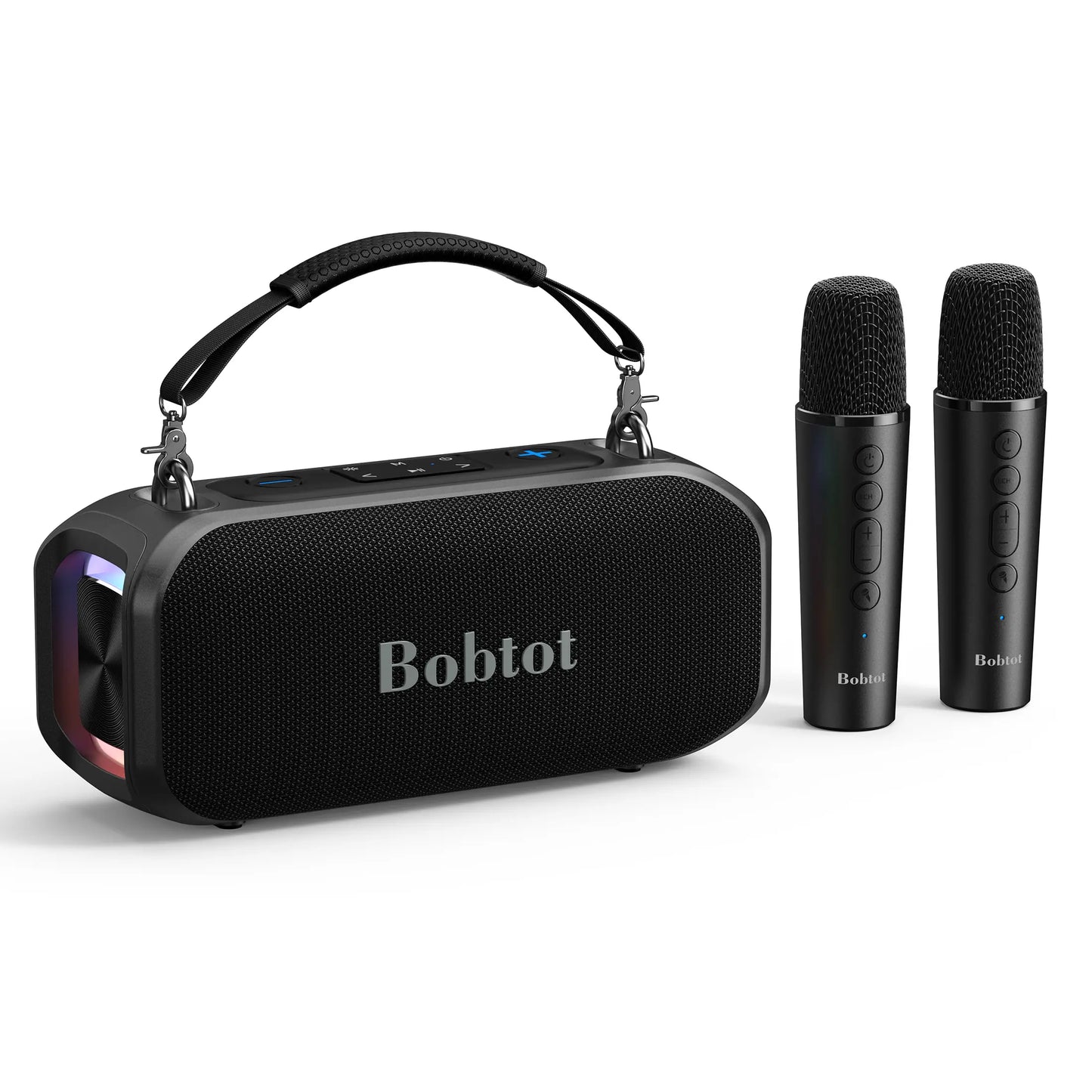 Bobtot ET200 Bluetooth Portable Speaker with 2 Wireless Mics, 40W Full Bass Audio, IPX5 Waterproof, Weatherproof Loudspeaker System, 8000Mah Battery, Handle Design for Home & Party, Water Proof,Summervibes