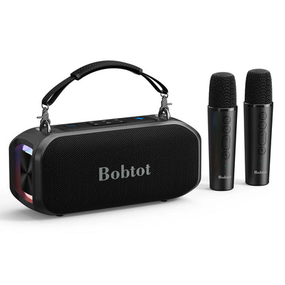 Bobtot ET200 Bluetooth Portable Speaker with 2 Wireless Mics, 40W Full Bass Audio, IPX5 Waterproof, Weatherproof Loudspeaker System, 8000Mah Battery, Handle Design for Home & Party, Water Proof,Summervibes
