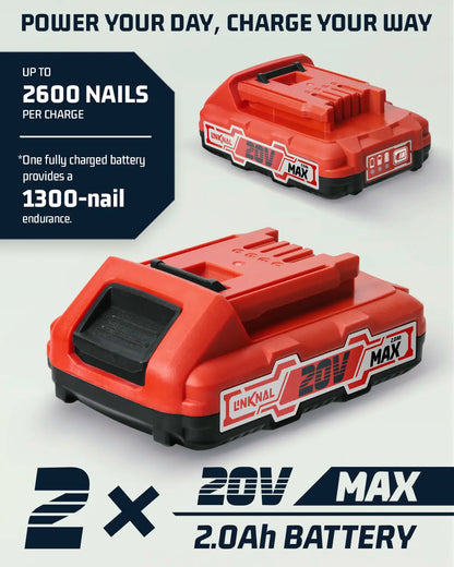 LINKNAL Electric Nail Gun, Cordless Brad Nailer, 18 Gauge, 2×20V Li-Ion Batteries, Charger & 1000 Nails Included (L820-BN) - Tool Cordless Heavy Duty