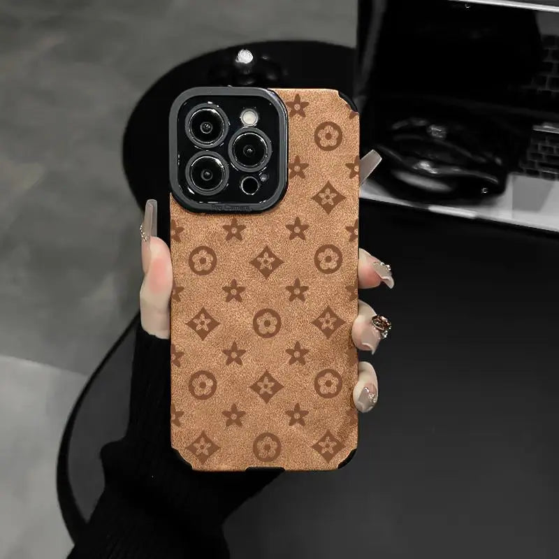 Faux Leather with Vintage Print Phone Case - Shockproof & Sophisticated for Iphone 17, 16, 15, 14, 13, 12 Series - Retro & Protective.
