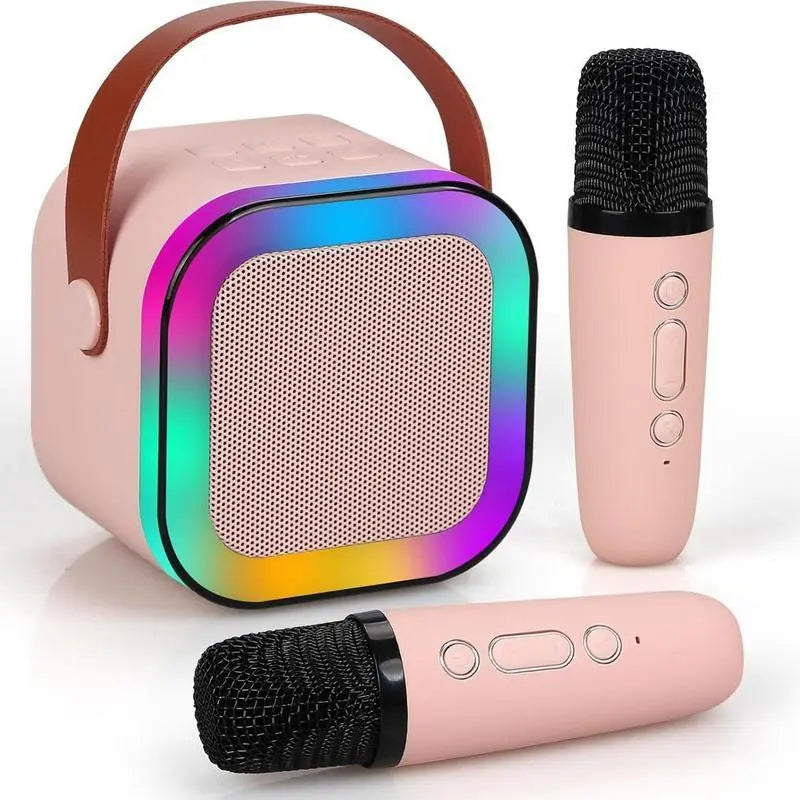 Mini Karaoke Machine with 2 Wireless Microphones, Portable Kids Speaker Sound System, Ideal Birthday Gift for Children Ages 4-12, for Family Party & Travel-Mini Karaoke Machine with 2 Wireless Mics, Portable Kids Speaker, Birthday Gift for 4-12 Year Olds